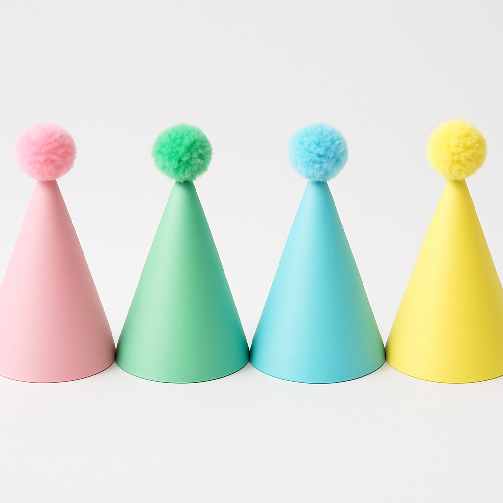 Colorful pom-pom cone party hats
